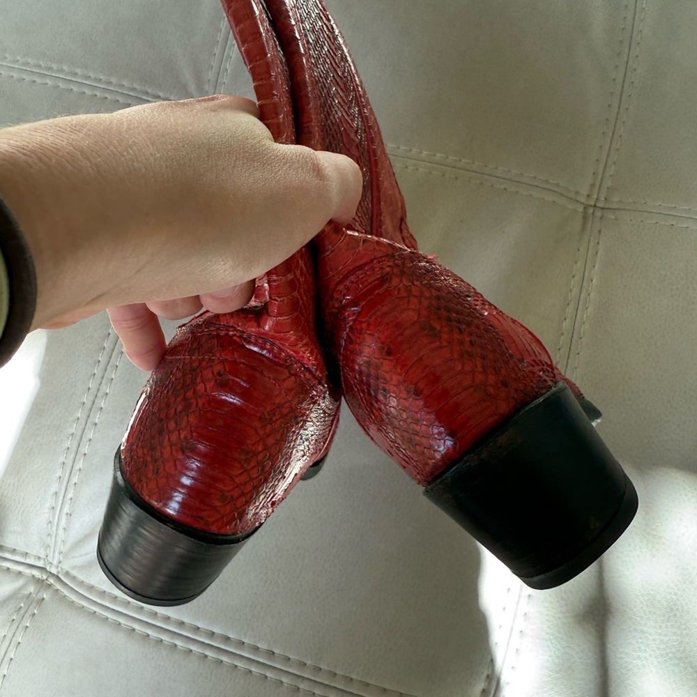 Dan Post Red Red Leather Python Cowboy Boots Size… - image 6